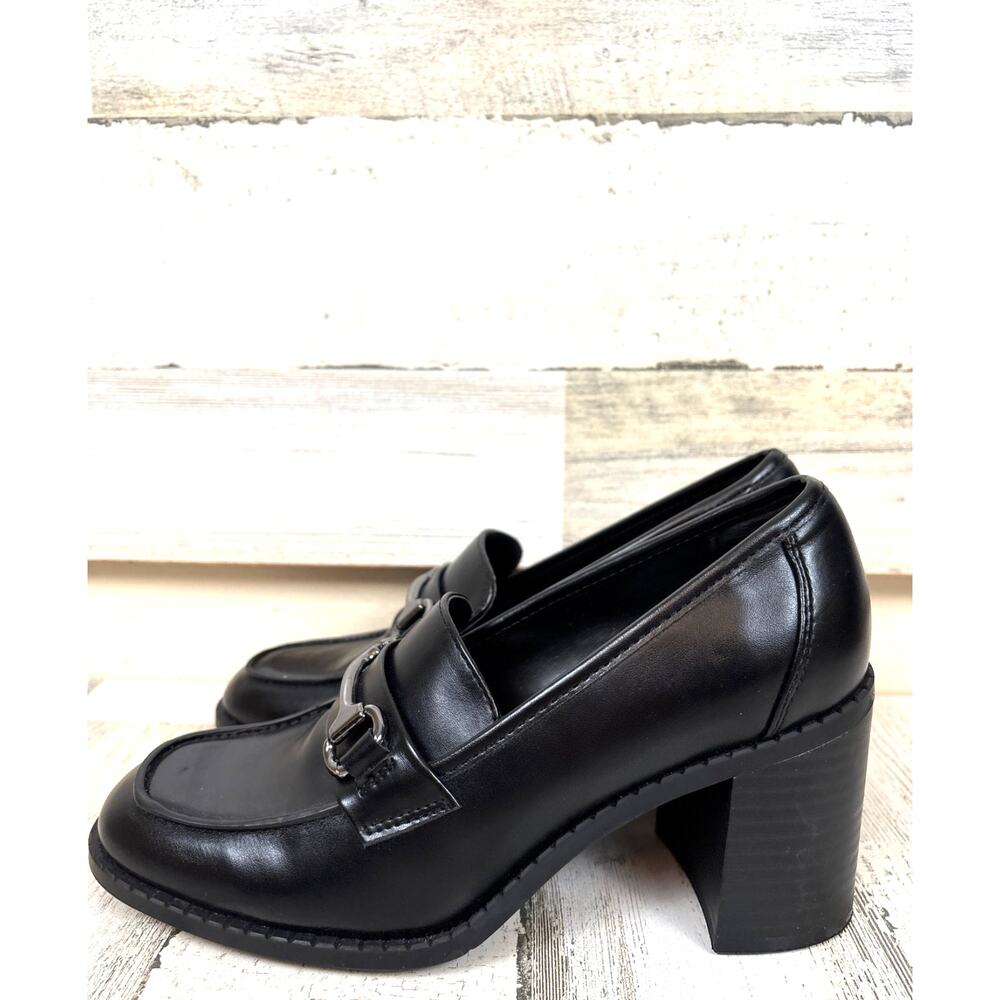 Marc Fisher Womens 6.5 Black Vega Leather Chunky Platform Loafer Horse Bit NEW
